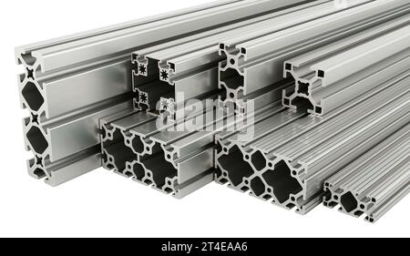 Aluminum profiles, 3D rendering isolated on white background Stock Photo