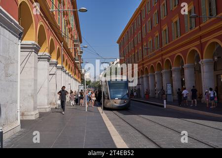 Nice, France - August 12, 2023 - Facade of Gallery Lafayette on the Place Massena Stock Photo