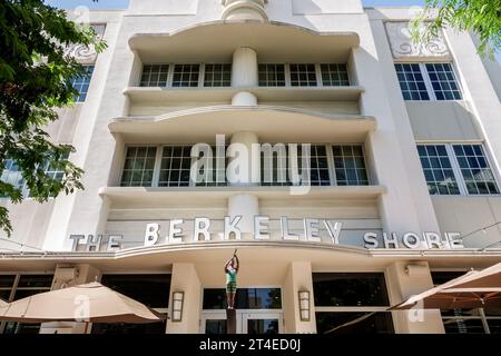 Miami Beach Florida,outside exterior,building front entrance hotel,Collins Avenue,Berkeley Shore Hotel sign,Art Deco style architecture,hotels motels Stock Photo