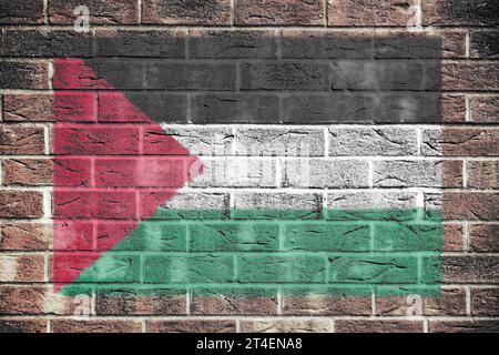 Palestine flag on old brick wall background Stock Photo