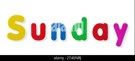 Sunday word in coloured magnetic letters with clipping path Stock Photo