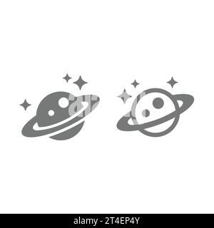 Planet with ring and stars vector icon. Space and astronomy symbol. Stock Vector