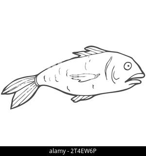 Raw fish hand drawn outline doodle icon. Vector sketch illustration of healthy seafood - fish under water for print, web, mobile and infographics isol Stock Vector