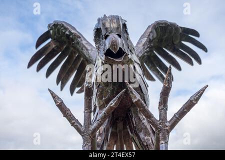 Bald Eagle sculpture pictured at the Shropshire Sculpture Park on 21 October 2023 in Oswestry. Stock Photo
