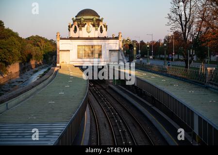 Vienna, Austrai, 28 September 2023 Art Nuveau Shonbrun metro station designed by Otto Wagner in Vienna, Austria Stock Photo