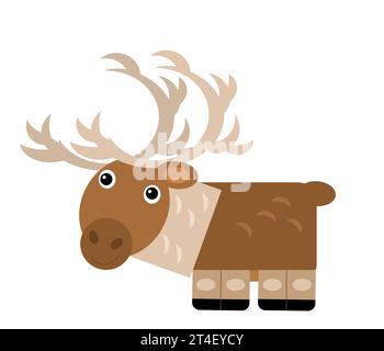 cartoon scene with polar deer reindeer on white background - illustration for children Stock Photo