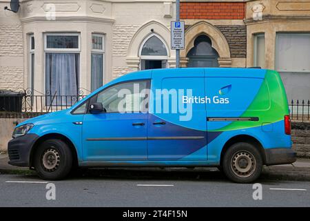 British Gas blue van parked on a side street, Cardiff. Taken October 2023. Autumn. Stock Photo