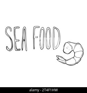 Seafood lettering logo with fish and wave on background. vector Stock Vector