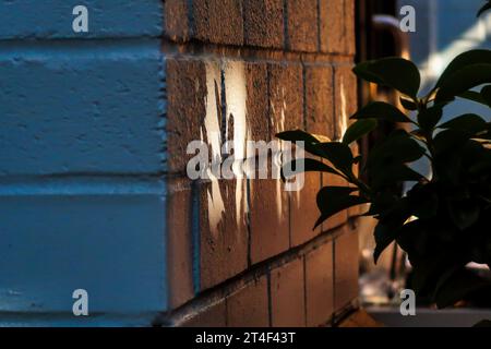 Shadows on the side of a brick wall Stock Photo