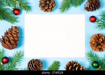 Holiday background with pine cones and copy space Stock Photo