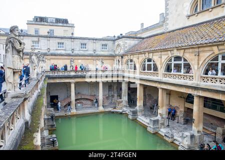 Roman baths, city of Bath Somerset in England, used for public bathing until the end of Roman rule in Britain in the 5th century AD , UK Stock Photo