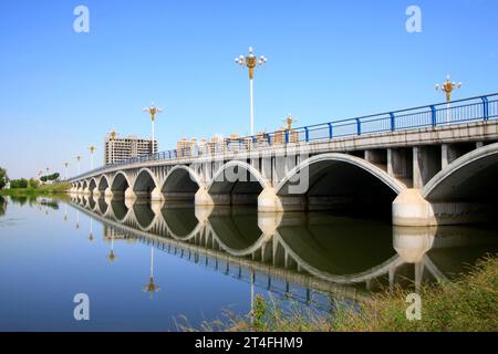 LUANNAN COUNTY - SEPTEMBER 15: North River Bridge landscape architecture on September 15, 2014, Luannan county, Hebei Province, China Stock Photo