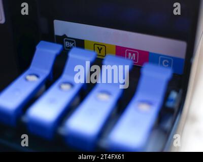 close up of CMYK ink tank on printer Stock Photo - Alamy