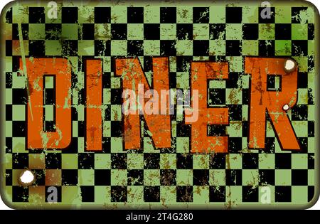 grungy old retro american diner, fast food vintage sign concept, worn and weathered, vector eps Stock Vector