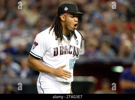 Arizona Diamondbacks relief pitcher Luis Frias celebrates after Game 2 ...