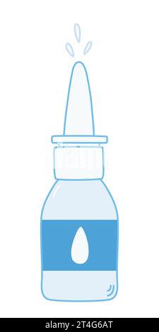 Bottle with medical drops, nasal spray medicine, eye or ear drops, cold and flu treatment, vector illustration Stock Vector