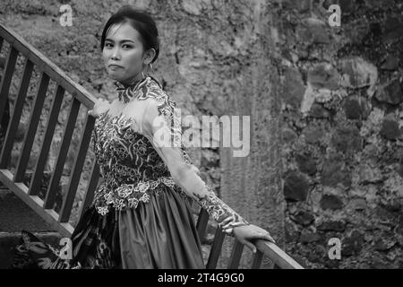 Beautiful Javanese with kebaya. Kebaya is one of traditional Indonesian clothes Stock Photo