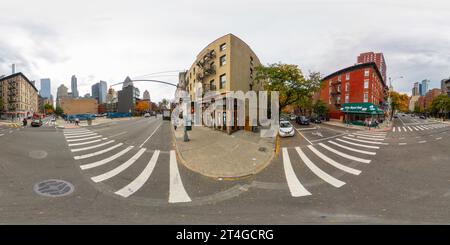360 degree panoramic view of New York, NY, USA - October 27, 2023: Stock photo city scene New York October 2023. 360 VR equirectangular photo