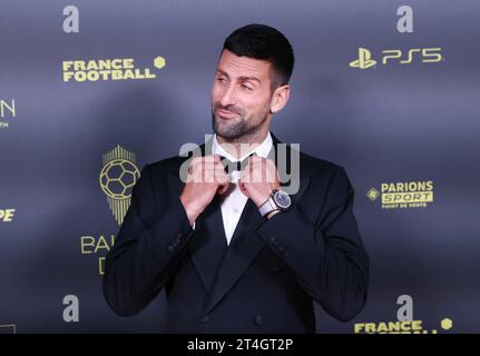 Paris, France. 30th Oct, 2023. Serbian tennis player Novak Djokovic arrives at the 2023 Ballon d'Or France Football award ceremony in Paris on Oct. 30, 2023. Credit: Gao Jing/Xinhua/Alamy Live News Stock Photo