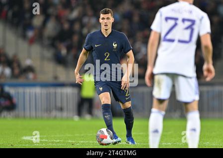 Benjamin Pavard (2) of France pictured during a soccer game between the national teams of France and Scotland in friendly game, on October 17 , 2023 in Lille, France. (Photo by David Catry / Sportpix) Stock Photo
