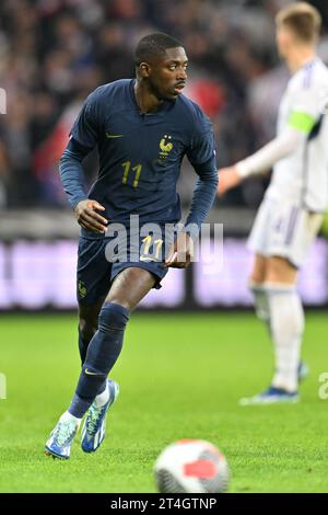 Ousmane Dembele (11) of France pictured during a soccer game between the national teams of France and Scotland in friendly game, on October 17 , 2023 in Lille, France. (Photo by David Catry / Sportpix) Stock Photo