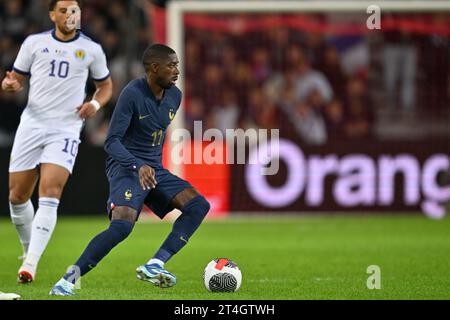 Lille, France. 17th Oct, 2023. Ousmane Dembele (11) of France pictured during a soccer game between the national teams of France and Scotland in friendly game, on October 17, 2023 in Lille, France. (Photo by David Catry/Sportpix) Credit: sportpix/Alamy Live News Stock Photo