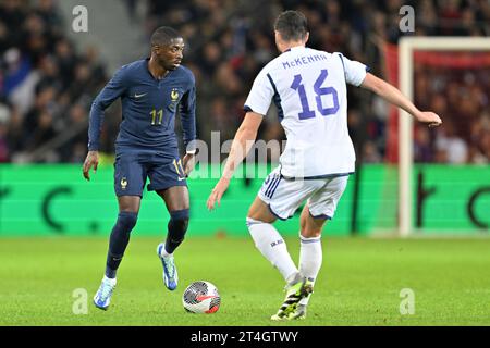 Lille, France. 17th Oct, 2023. Ousmane Dembele (11) of France pictured during a soccer game between the national teams of France and Scotland in friendly game, on October 17, 2023 in Lille, France. (Photo by David Catry/Sportpix) Credit: sportpix/Alamy Live News Stock Photo