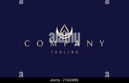 A vector golden logo with an abstract image of the moon and flame in the shape of a drop. Stock Vector