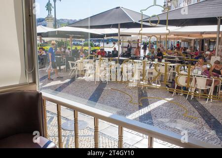 Coimbra, Portugal - Sept 7th 2019: Famous Briosa Cafe terrace. Coimbra old town scenes, Portugal Stock Photo