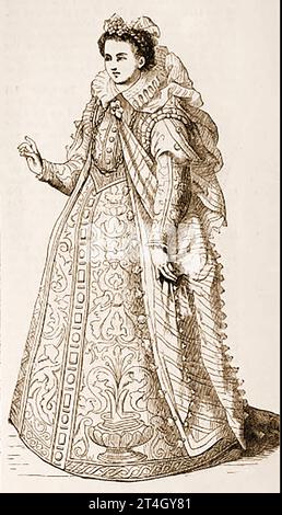 An old engraving showing the Duchess of Parma in robes and Zimarra (A cassock with a small cape). The portrait is possibly of  Louise Marie Therese, Duchess of Parma (1819-1864) who was the wife of Duke Charles III of Parma, though it may depict an earlier person with the same title (e,g  Marie Louise the Austrian archduchess who reigned as Duchess of Parma from 11 April 1814 until her death. She was Empress of the French and Queen of Italy and  Napoleon's second wife. - Un'antica incisione raffigurante la duchessa di Parma in veste e Zimarra (una tonaca con un piccolo mantello) Stock Photo