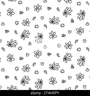 Flowers and elements doodle pattern, on a transparent background, vector, for surface design Stock Vector