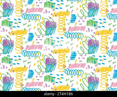 Children's doodle pattern, color print, bright colors, line drawn by hand, vector print for design Stock Vector