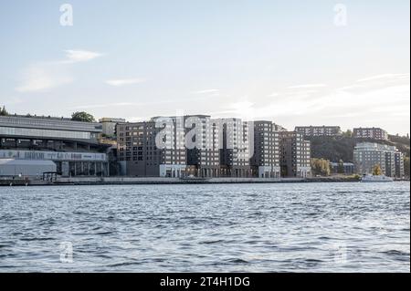 Modern apartment buildings at the Stockholm waterfront in the district Nacka Strand. Stockholm, Sweden. Stock Photo