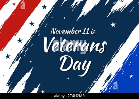 November 11 is Veterans Day in the United States of America, backdrop with brush stroke and typography. Stock Photo