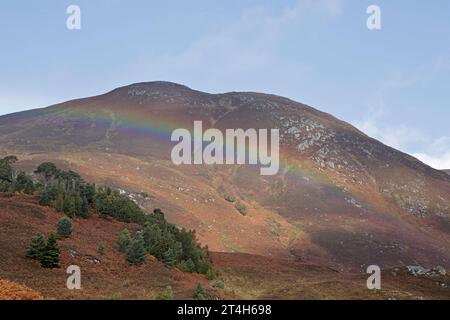 Rainbow over the hills in Glen Cannich in the Highlands Scotland UK Stock Photo