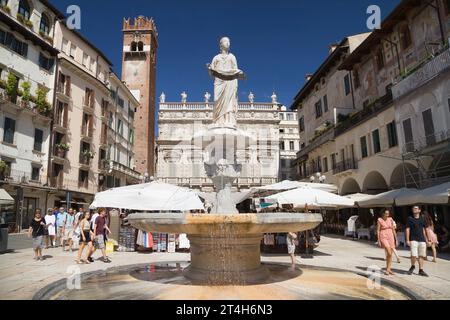 Fountain Madonna Verona in Piazza delle Erbe, Verona, Italy. Stock Photo