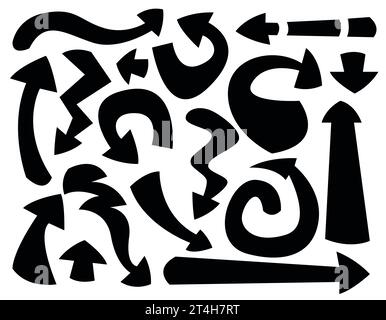 black thick vector arrows, , zigzags and lines, on a white background Stock Vector
