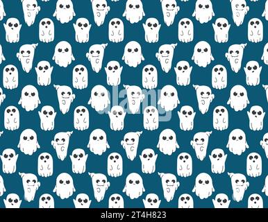 Ghost cute pattern, flat and line style, on a transparent background. Emotions of ghosts. Vector illustration, holiday Halloween Stock Vector