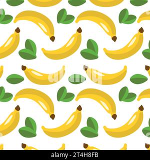 banana pattern on a transparent background in the style of flat vector graphics, lemon and green leaves Stock Vector