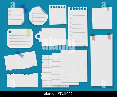 Paper notes. Linear pages of a notebook, lists of notebooks of different sizes, to-do sheet, bullet journal, for school, notebook design, abstract des Stock Vector