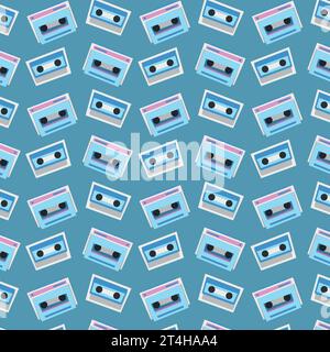 80s 90s cassette pattern, flat style, vector graphics, simple rock pattern, seamless pattern Stock Vector