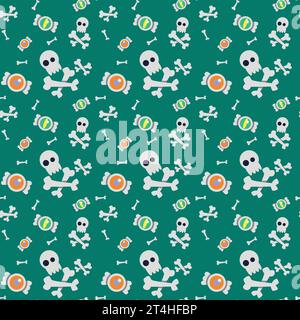 Halloween seamless pattern with funny elements. Vector creative seamless pattern for background, textile, wallpaper and wrapping paper design. Skulls Stock Vector