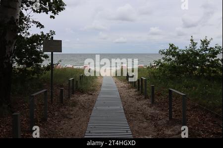 Beach exit on the Baltic Sea beach of Thiessow on the island of Rügen Stock Photo