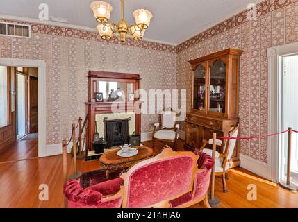 Living room at historic Hughes House, Cape Blanco State Park, near Port Orford, Oregon, USA Stock Photo
