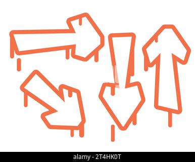 Orange arrows in graffiti style on a white background, different direction, vector graphics Stock Vector