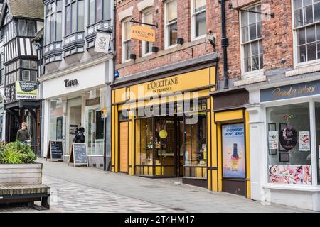 Shrewsbury, Shropshire, England, May 1st 2023. L'Occitane En Provence luxury retail store on high street, beauty and retail editorial illustration. Stock Photo