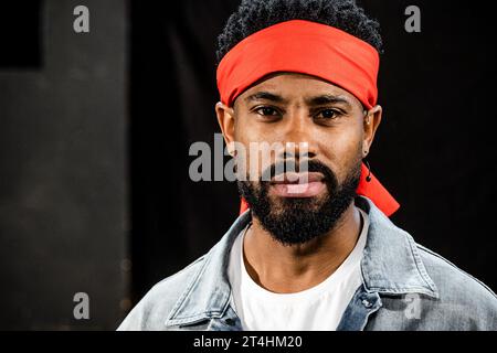 TILBURG - Portrait of Urvin Monte during the presentation of Boni, the Musical. This thoroughly composed musical focuses on the mythical life story of Boni and his struggle against slavery in Suriname. ANP ROB ENGELAAR netherlands out - belgium out Stock Photo