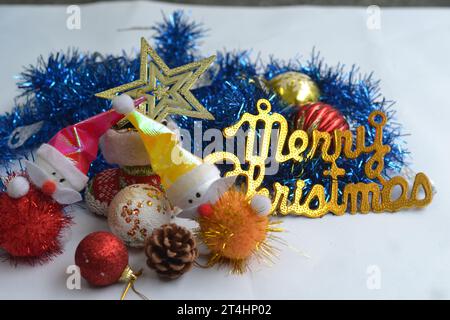 Xmas tree decorations on white background Stock Photo