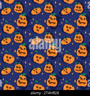 Halloween seamless pattern with funny elements. Vector creative seamless pattern for background, textile, wallpaper and wrapping paper design. Pumpkin Stock Vector