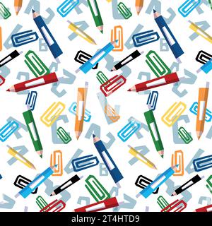 Multicolored concreria patern on a white background, seamless patern for school, bright colors. vector graphics, flat style. Pencils for children Stock Vector